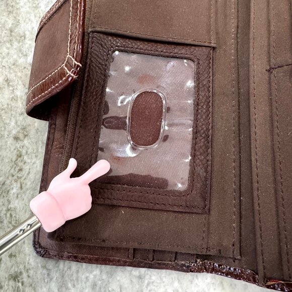 Fossil Brown Retro Boho Diagonal Suede & Leather & Patent Clutch Wallet VGUC - Picture 13 of 14